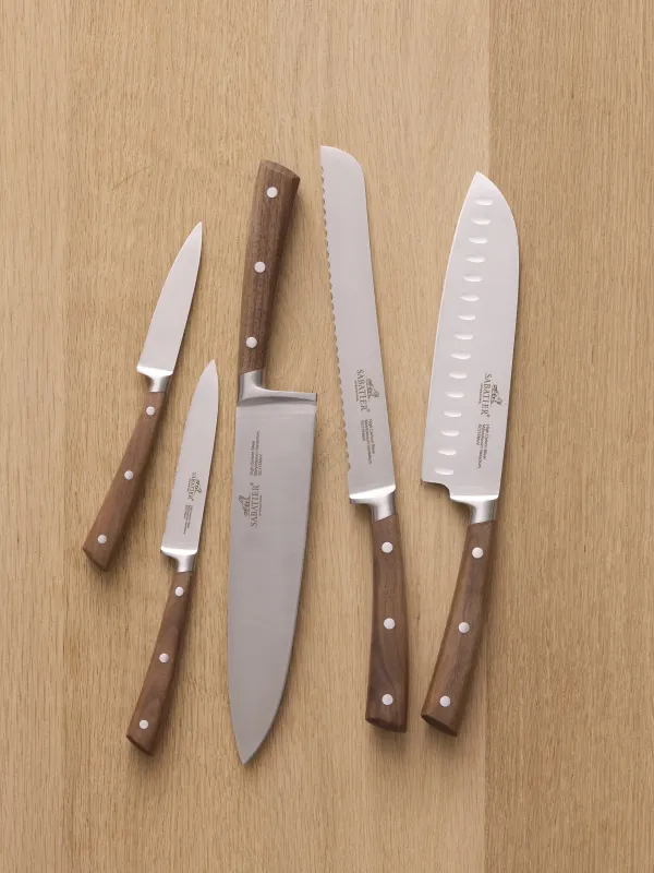 Produkt Lion Sabatier Gemini knivsæt 5 dele, urte-, multi-, santoku-, brød- og kokkekniv, valnød skaft FSC Billede