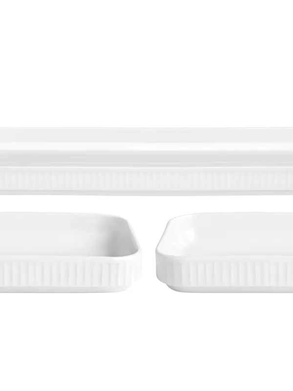 Produkt Pillivuyt Tapassæt rekt. fad 36 x 12 cm + 2 stk. 18 x 12 cm hvid procelæn, Plissé Billede