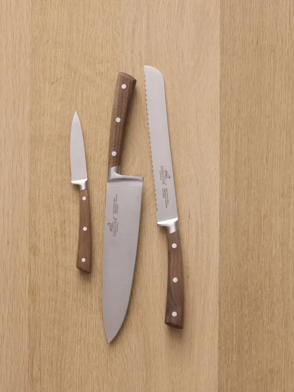 Produkt Lion Sabatier Gemini knivsæt 3 dele, urte-, brød- og kokkekniv, valnød skaft FSC Billede