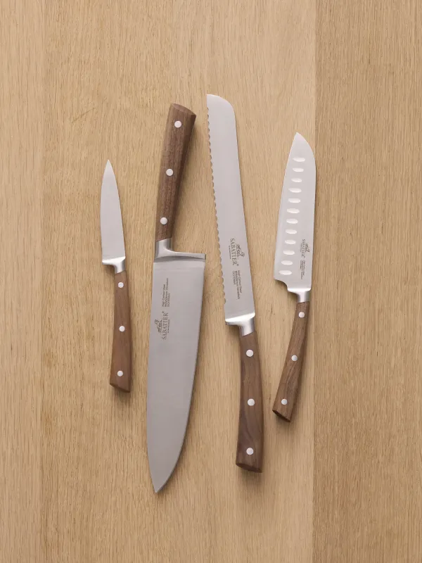 Produkt Lion Sabatier Gemini knivsæt 4 dele, urte-, mini santoku-, brød- og kokkekniv, valnød skaft FSC Billede