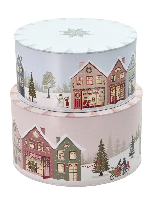 Produkt Pillivuyt Kagedåsesæt 22 x 12 cm og 20 x 10 cm i ice blue og crystal rose, Vinter Billede