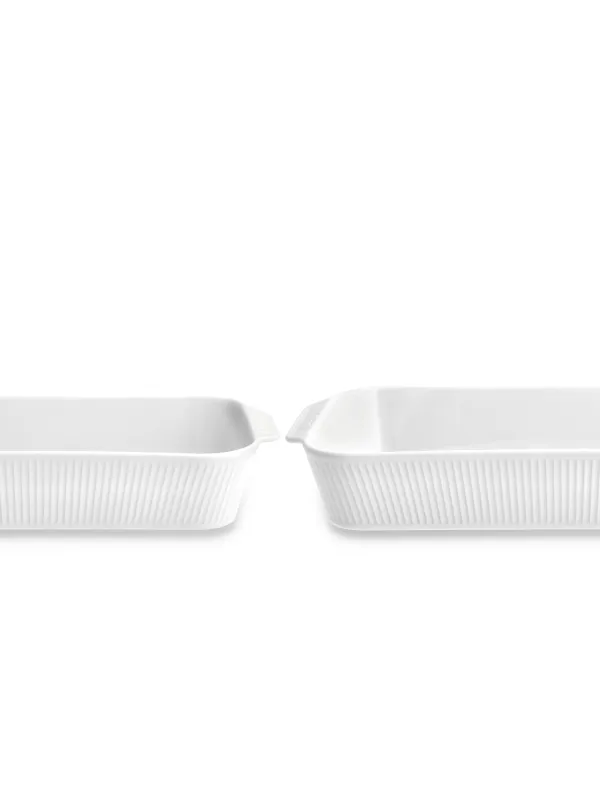 Produkt Pillivuyt Ovnfade 1 stk 38 x 21 x 6 cm og 1 stk 35 x 19 x 6 cm i hvid porcelæn, Plissé Billede